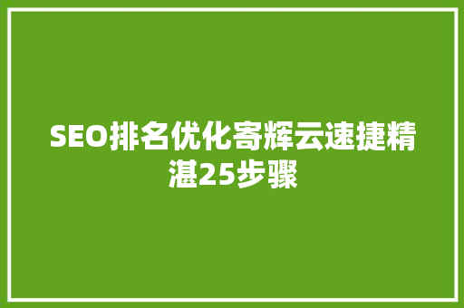 SEO排名优化寄辉云速捷精湛25步骤