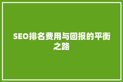 SEO排名费用与回报的平衡之路