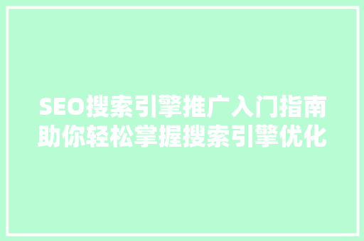 SEO搜索引擎推广入门指南助你轻松掌握搜索引擎优化方法