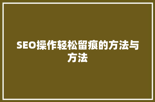 SEO操作轻松留痕的方法与方法
