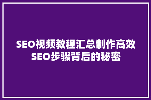 SEO视频教程汇总制作高效SEO步骤背后的秘密