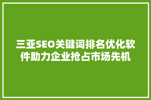 三亚SEO关键词排名优化软件助力企业抢占市场先机