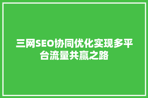 三网SEO协同优化实现多平台流量共赢之路