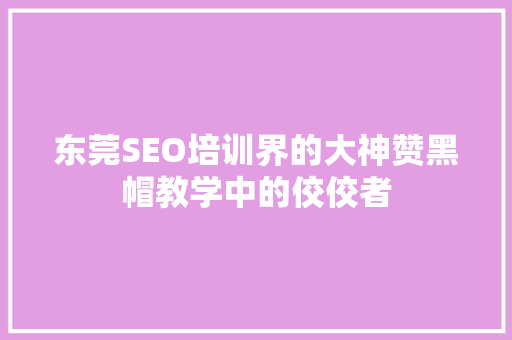 东莞SEO培训界的大神赞黑帽教学中的佼佼者