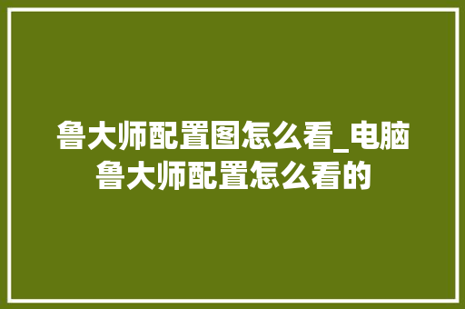 鲁大师配置图怎么看_电脑鲁大师配置怎么看的