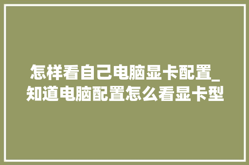 怎样看自己电脑显卡配置_知道电脑配置怎么看显卡型号 电脑配置