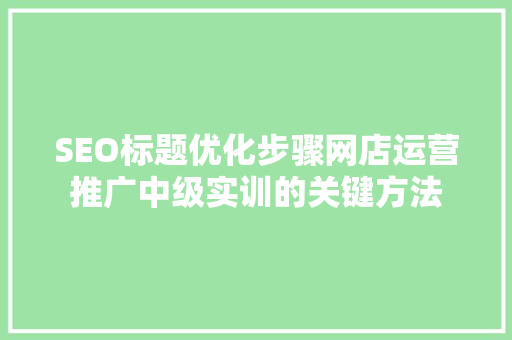 SEO标题优化步骤网店运营推广中级实训的关键方法