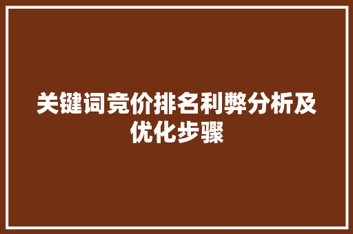 关键词竞价排名利弊分析及优化步骤