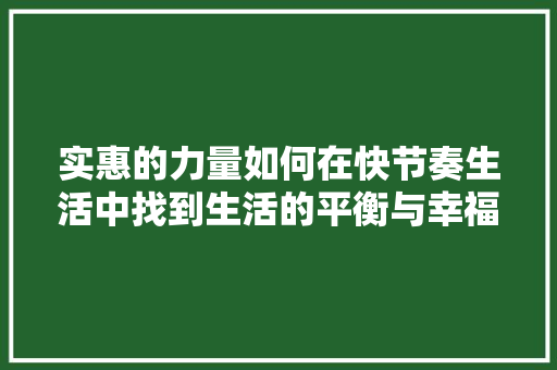 实惠的力量如何在快节奏生活中找到生活的平衡与幸福