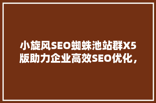 小旋风SEO蜘蛛池站群X5版助力企业高效SEO优化，抢占网络市场先机