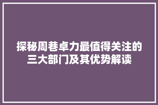 探秘周巷卓力最值得关注的三大部门及其优势解读