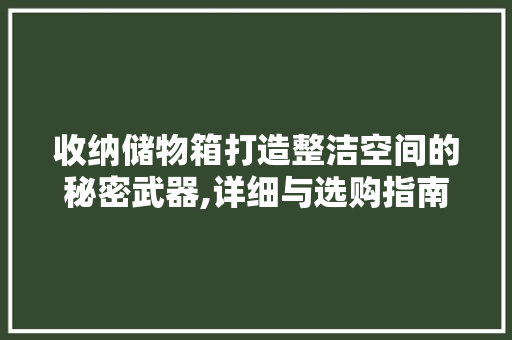 收纳储物箱打造整洁空间的秘密武器,详细与选购指南
