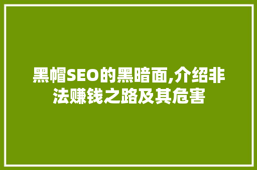 黑帽SEO的黑暗面,介绍非法赚钱之路及其危害 电脑故障维修 黑帽SEO的黑暗面,介绍非法赚钱之路及其危害 黑帽SEO的黑暗面,介绍非法赚钱之路及其危害 电脑故障维修