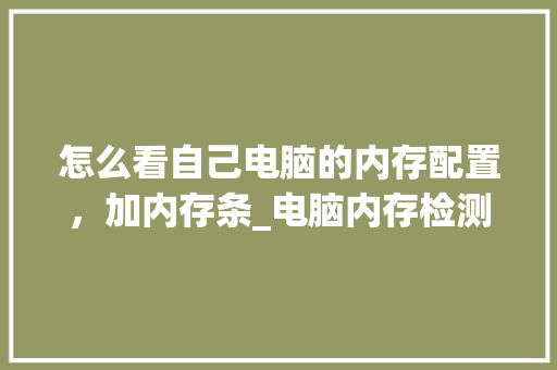 怎么看自己电脑的内存配置，加内存条_电脑内存检测怎么看配置参数