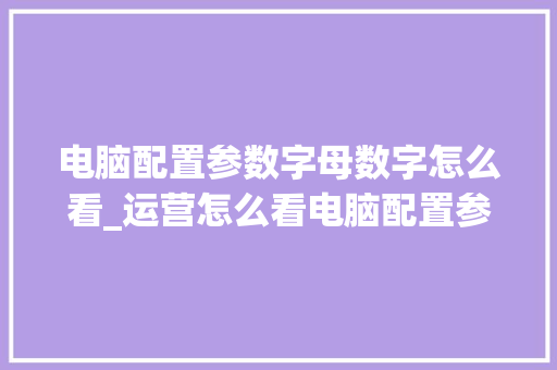 电脑配置参数字母数字怎么看_运营怎么看电脑配置参数表