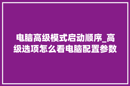 电脑高级模式启动顺序_高级选项怎么看电脑配置参数