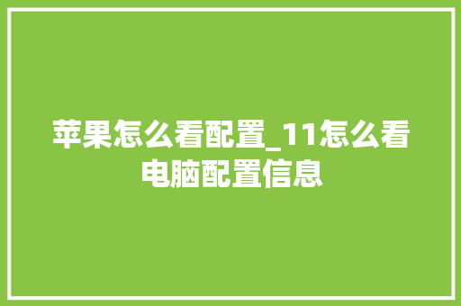 苹果怎么看配置_11怎么看电脑配置信息