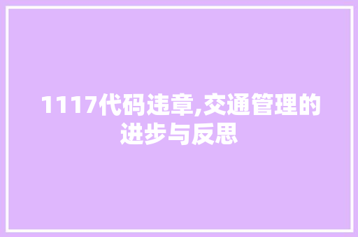 1117代码违章,交通管理的进步与反思 1117代码违章,交通管理的进步与反思 电脑配置