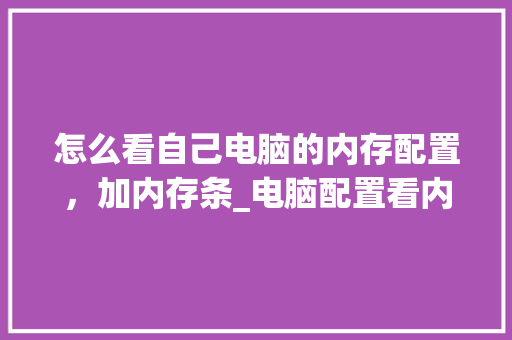 怎么看自己电脑的内存配置，加内存条_电脑配置看内存怎么看的啊