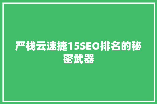 严栈云速捷15SEO排名的秘密武器