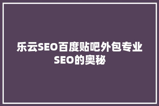乐云SEO百度贴吧外包专业SEO的奥秘 操作系统