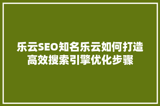 乐云SEO知名乐云如何打造高效搜索引擎优化步骤
