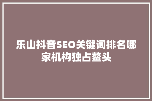 乐山抖音SEO关键词排名哪家机构独占鳌头 乐山抖音SEO关键词排名哪家机构独占鳌头