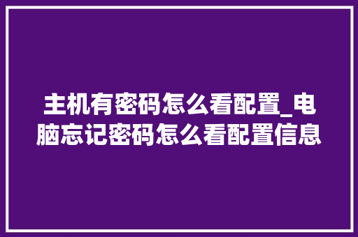 主机有密码怎么看配置_电脑忘记密码怎么看配置信息