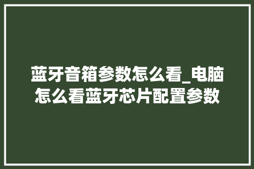 蓝牙音箱参数怎么看_电脑怎么看蓝牙芯片配置参数 网络技术