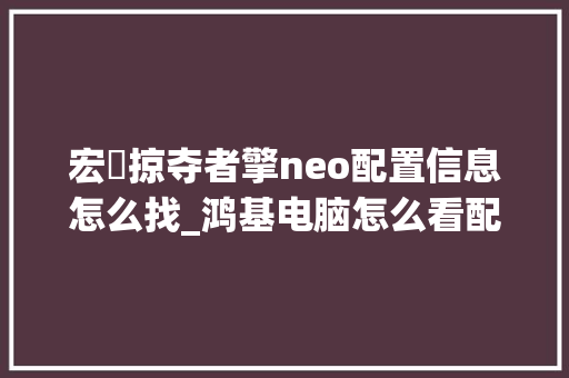 宏碁掠夺者擎neo配置信息怎么找_鸿基电脑怎么看配置参数