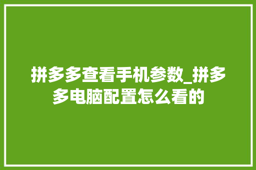 拼多多查看手机参数_拼多多电脑配置怎么看的