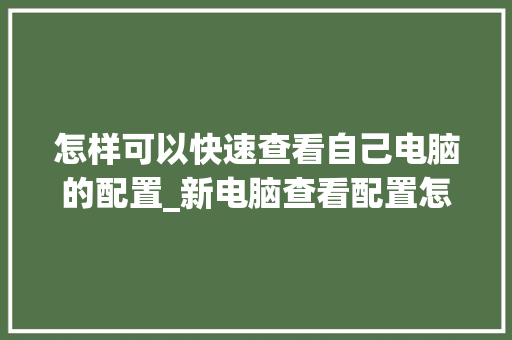 怎样可以快速查看自己电脑的配置_新电脑查看配置怎么看的