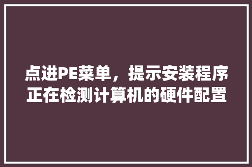 点进PE菜单，提示安装程序正在检测计算机的硬件配置_电脑安装速度怎么看配置参数