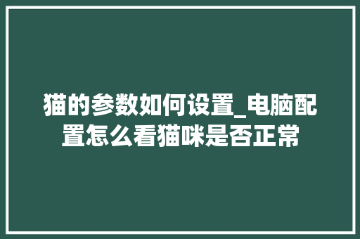 猫的参数如何设置_电脑配置怎么看猫咪是否正常