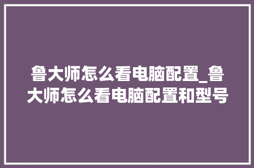 鲁大师怎么看电脑配置_鲁大师怎么看电脑配置和型号
