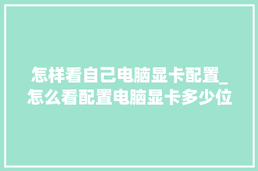 怎样看自己电脑显卡配置_怎么看配置电脑显卡多少位