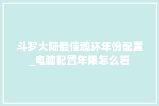 斗罗大陆最佳魂环年份配置_电脑配置年限怎么看