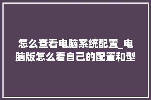 怎么查看电脑系统配置_电脑版怎么看自己的配置和型号