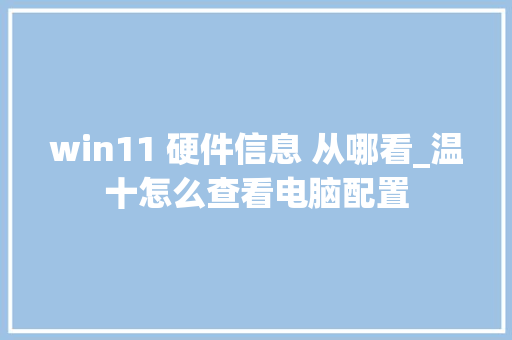 win11 硬件信息 从哪看_温十怎么查看电脑配置