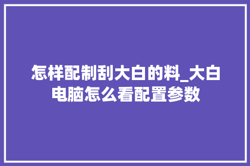 怎样配制刮大白的料_大白电脑怎么看配置参数