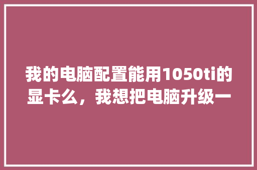 我的电脑配置能用1050ti的显卡么，我想把电脑升级一下，怎么升级效率最好，价钱实惠_电脑配置怎么看1050系统
