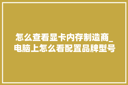怎么查看显卡内存制造商_电脑上怎么看配置品牌型号 电脑基础