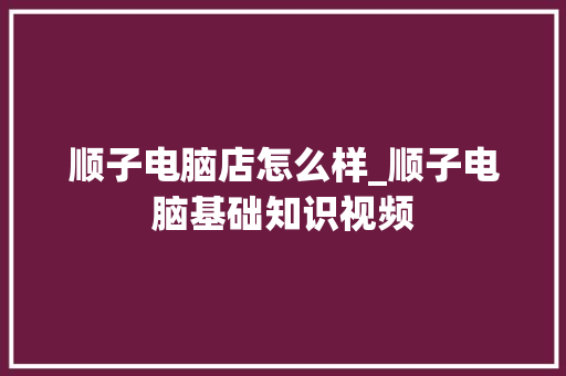 顺子电脑店怎么样_顺子电脑基础知识视频
