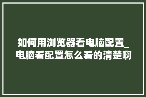 如何用浏览器看电脑配置_电脑看配置怎么看的清楚啊