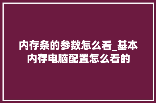 内存条的参数怎么看_基本内存电脑配置怎么看的