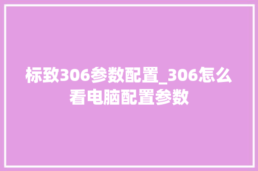 标致306参数配置_306怎么看电脑配置参数