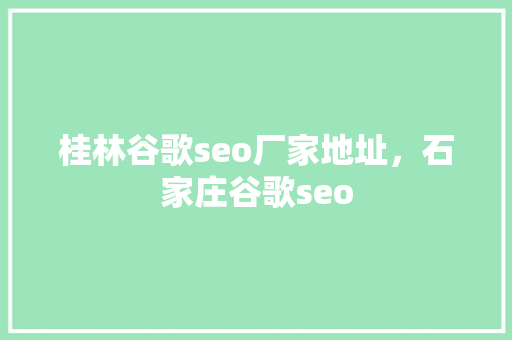 桂林谷歌seo厂家地址，石家庄谷歌seo