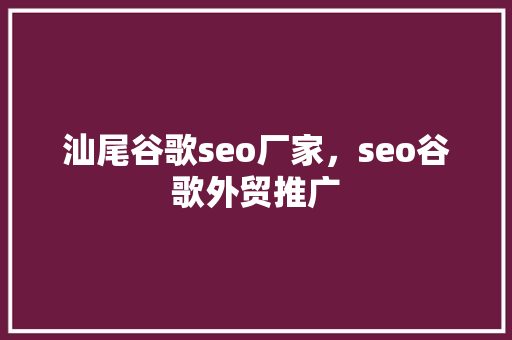 汕尾谷歌seo厂家，seo谷歌外贸推广