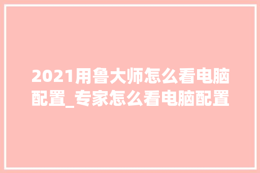2021用鲁大师怎么看电脑配置_专家怎么看电脑配置高低