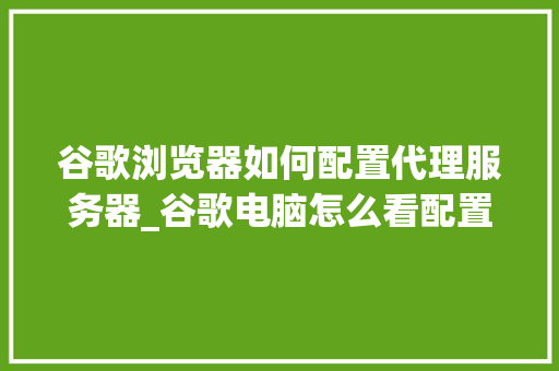 谷歌浏览器如何配置代理服务器_谷歌电脑怎么看配置参数